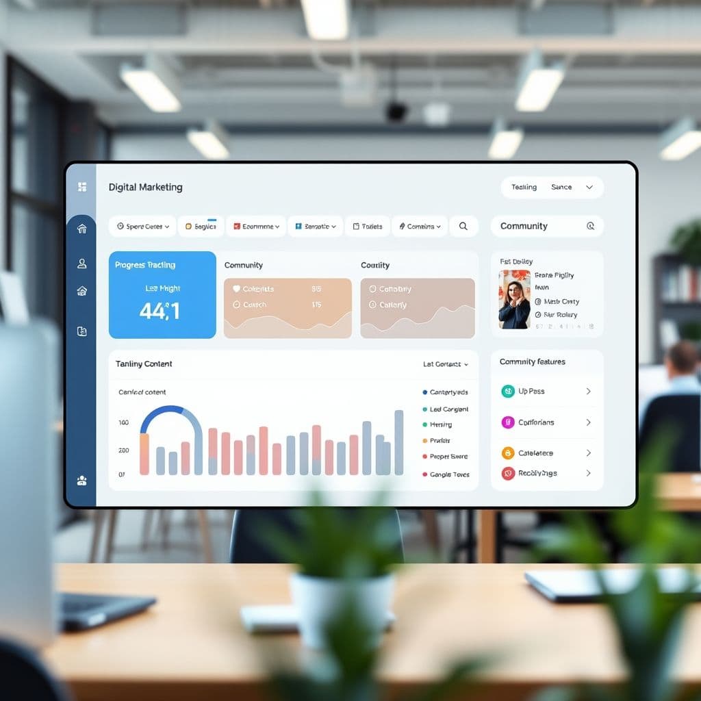 Conceptual interface of a digital marketing learning platform dashboard.