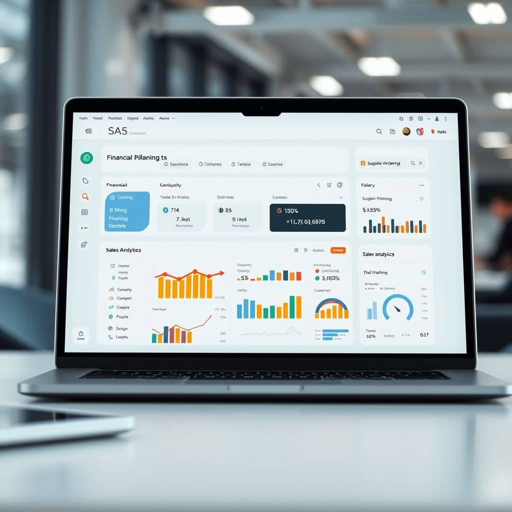 A sleek dashboard showing financial planning and supplier connections for artists.